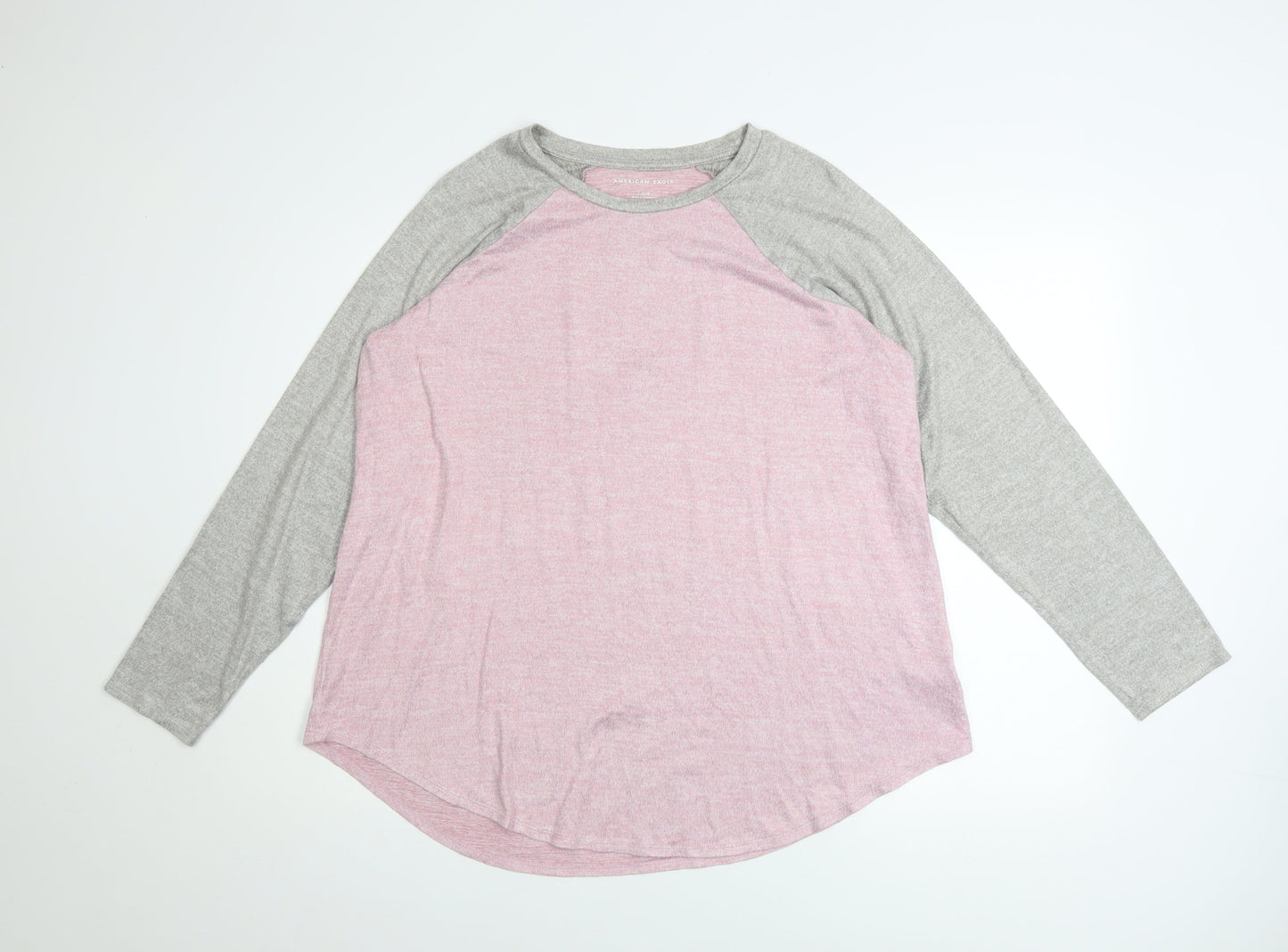 American Eagle Women's Pink & Grey Raglan Sweatshirt Size L