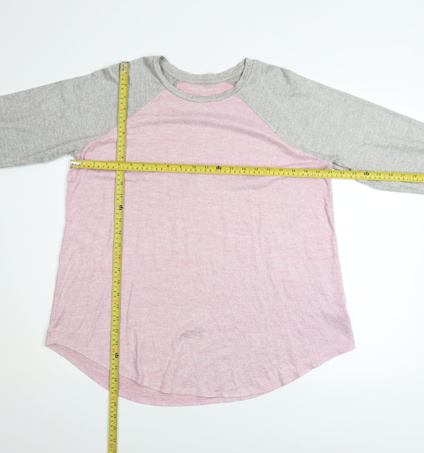 American Eagle Women's Pink & Grey Raglan Sweatshirt Size L