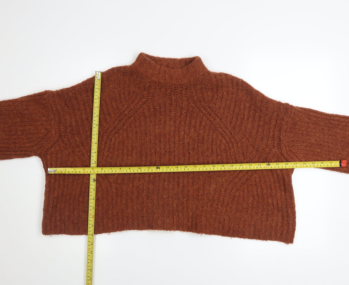 Bershka Women Brown Mock Neck Chunky-Knit Wool Blend Jumper Size S
