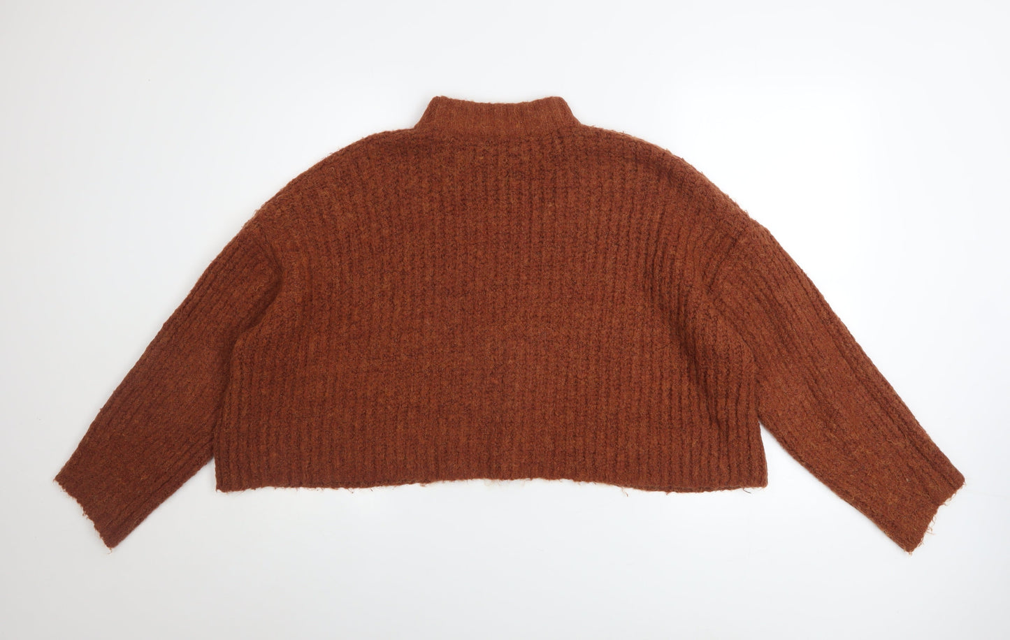 Bershka Women Brown Mock Neck Chunky-Knit Wool Blend Jumper Size S