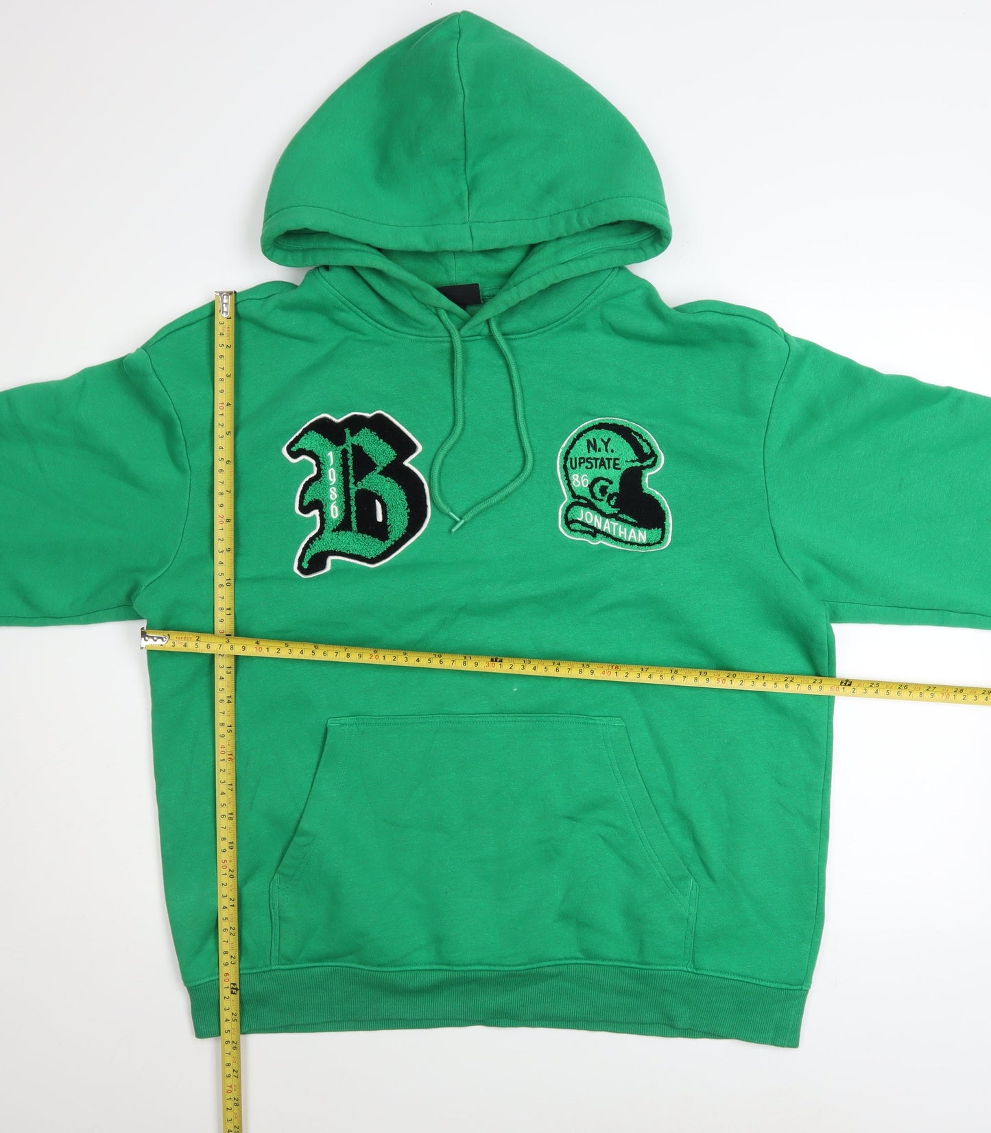 H&M Men’s Green Relaxed Fit Pullover Hoodie L Graphic Sports Style