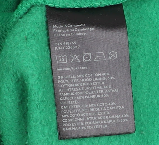 H&M Men’s Green Relaxed Fit Pullover Hoodie L Graphic Sports Style