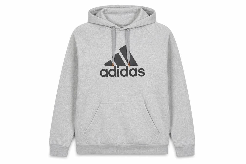 Front view of adidas Men Grey Pullover Hoodie L Logo Sports Performance