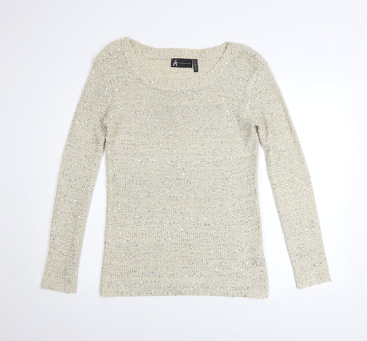 Atmosphere Women's Beige Sequin Knit Jumper Size 10
