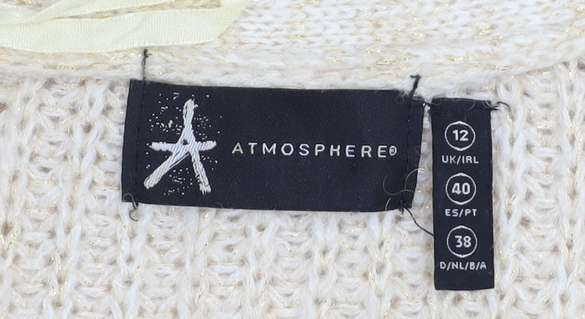 Atmosphere Women Beige Knit Button Cardigan Size 12 Wool Blend