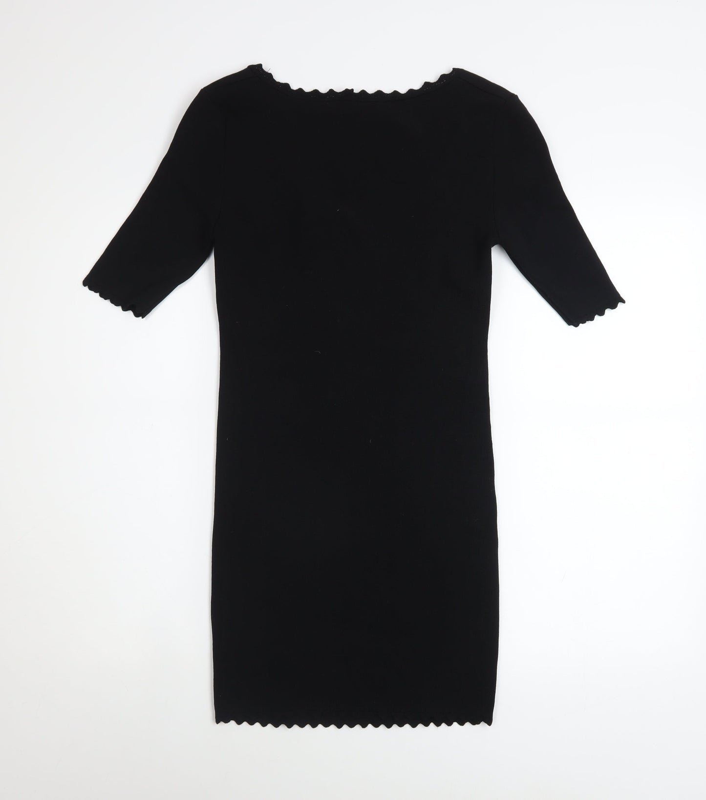 ZARA Womens Black S Bodycon Short Sleeve Knit Dress