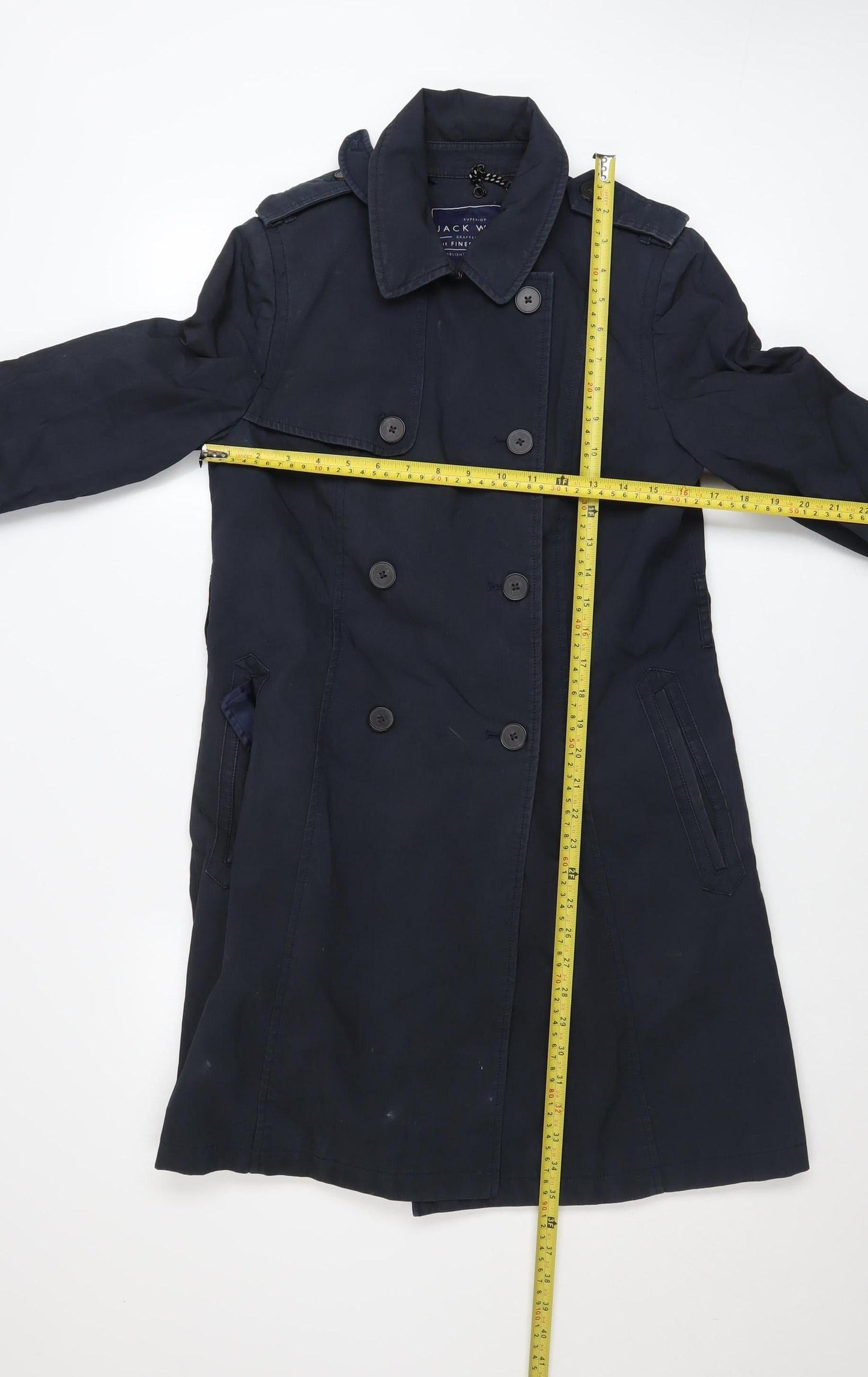 Jack Wills Women's Blue Cotton Blend Long Trench Coat Size 10