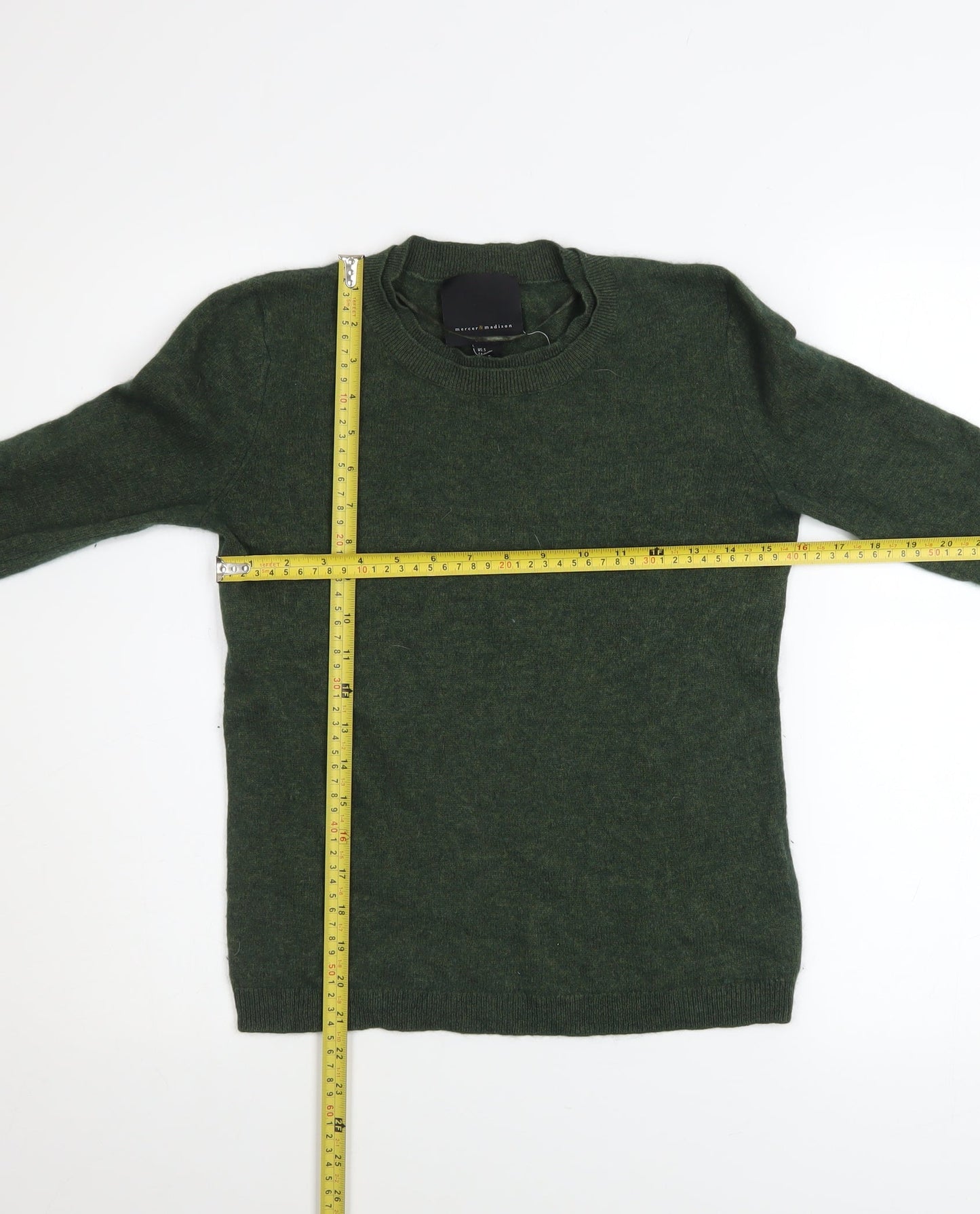 Mercer & Madison Men's Green Cashmere Crew Neck Jumper Size S