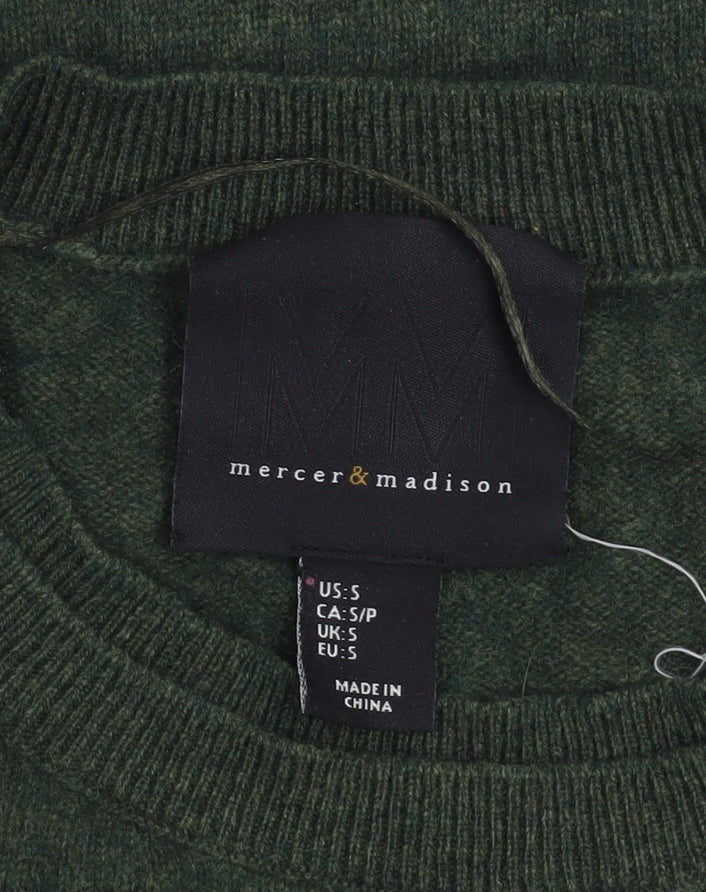 Mercer & Madison Men's Green Cashmere Crew Neck Jumper Size S