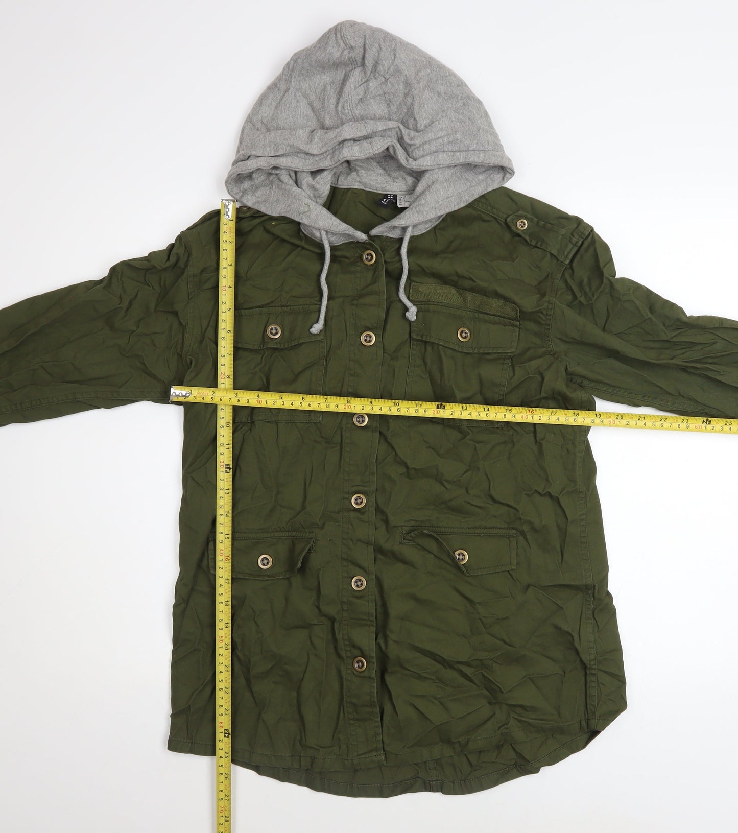 H&M Divided Women’s Green Cotton Military Hooded Jacket Size 10