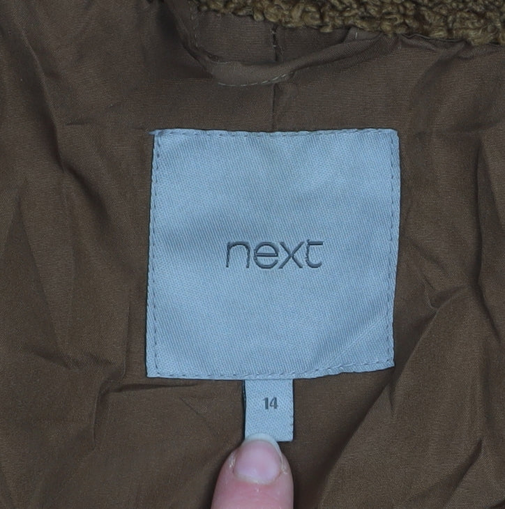 Next Women Brown Long Teddy Overcoat Size 14 Lined Polyester Coat
