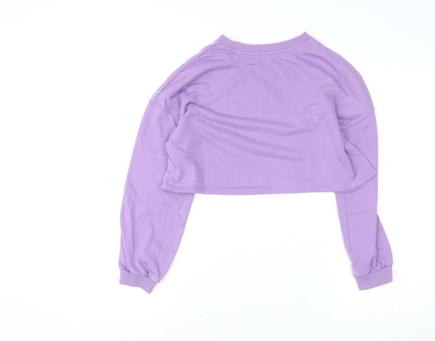 H&M Girls Purple Crop Jumper 11-12 Years Pullover Cotton Blend 'Girls Unite'