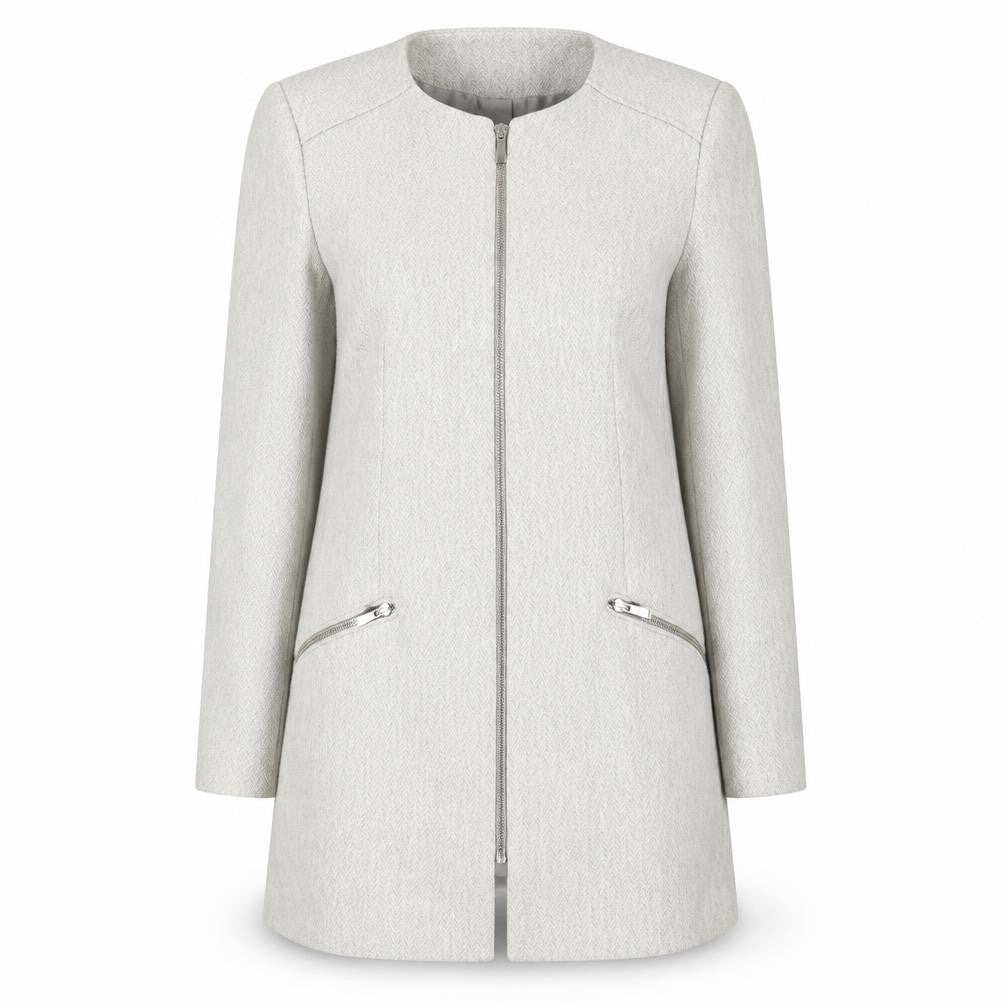 Zara Women Grey Wool Blend Long Zip Coat Size 12 Classic Style