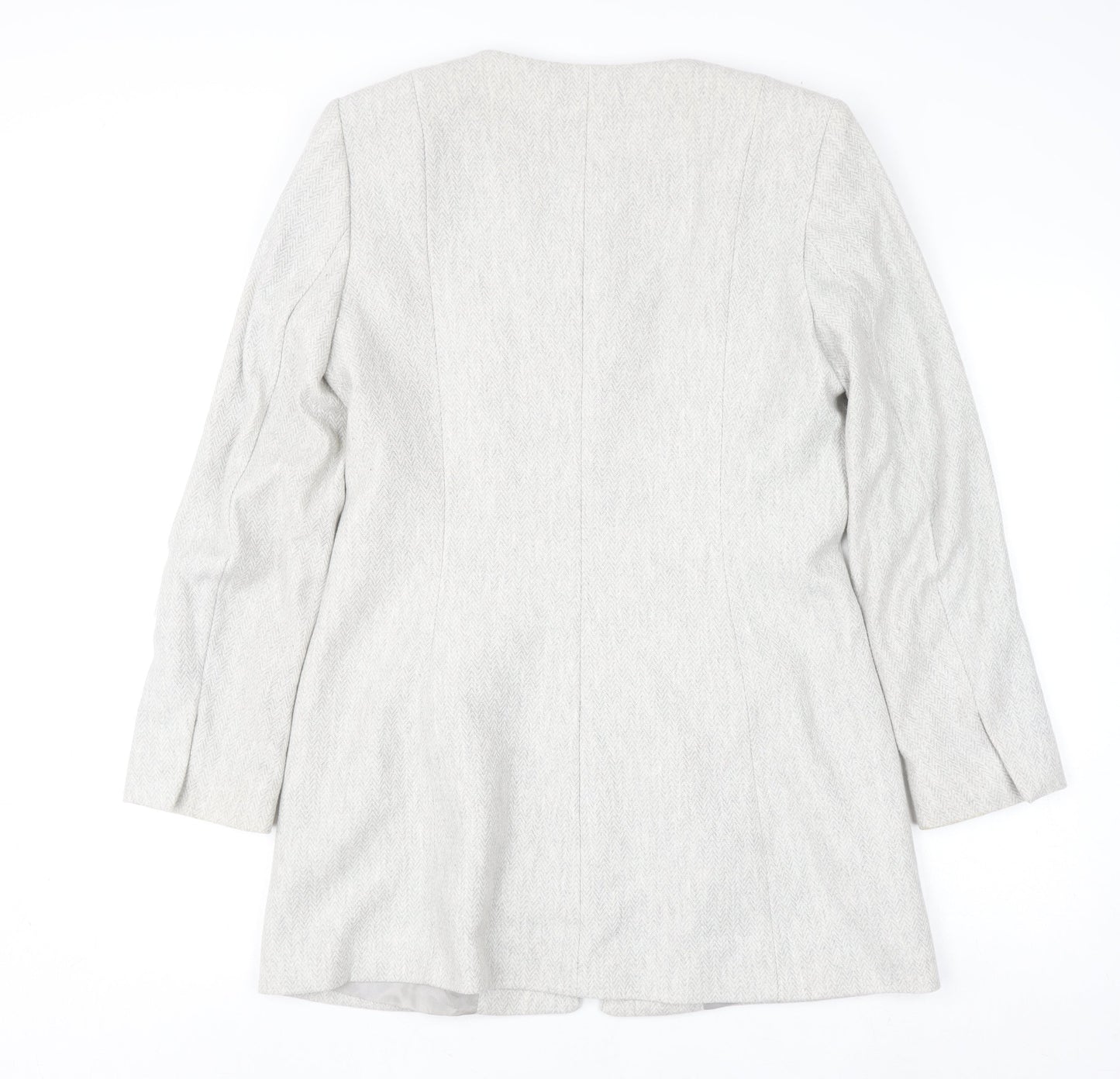 Zara Women Grey Wool Blend Long Zip Coat Size 12 Classic Style
