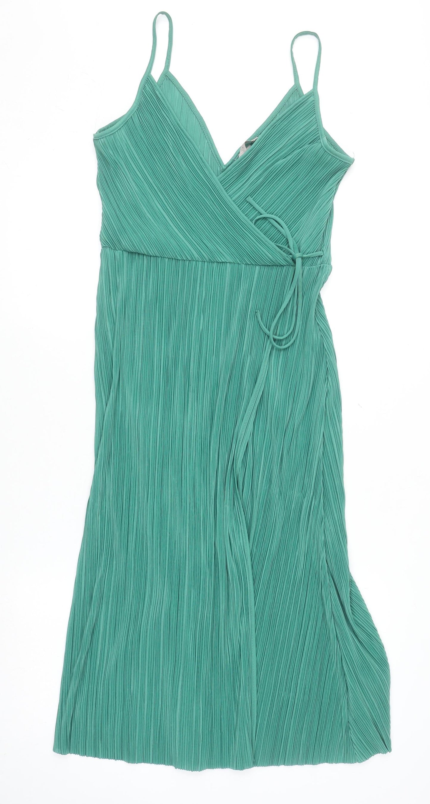 H&M Women’s Green Pleated Wrap Midi Dress Size S