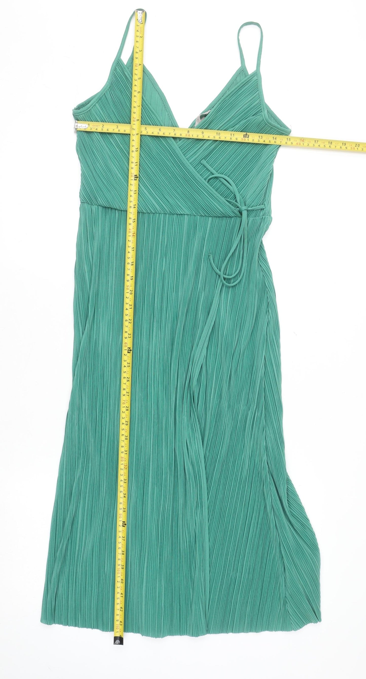 H&M Women’s Green Pleated Wrap Midi Dress Size S
