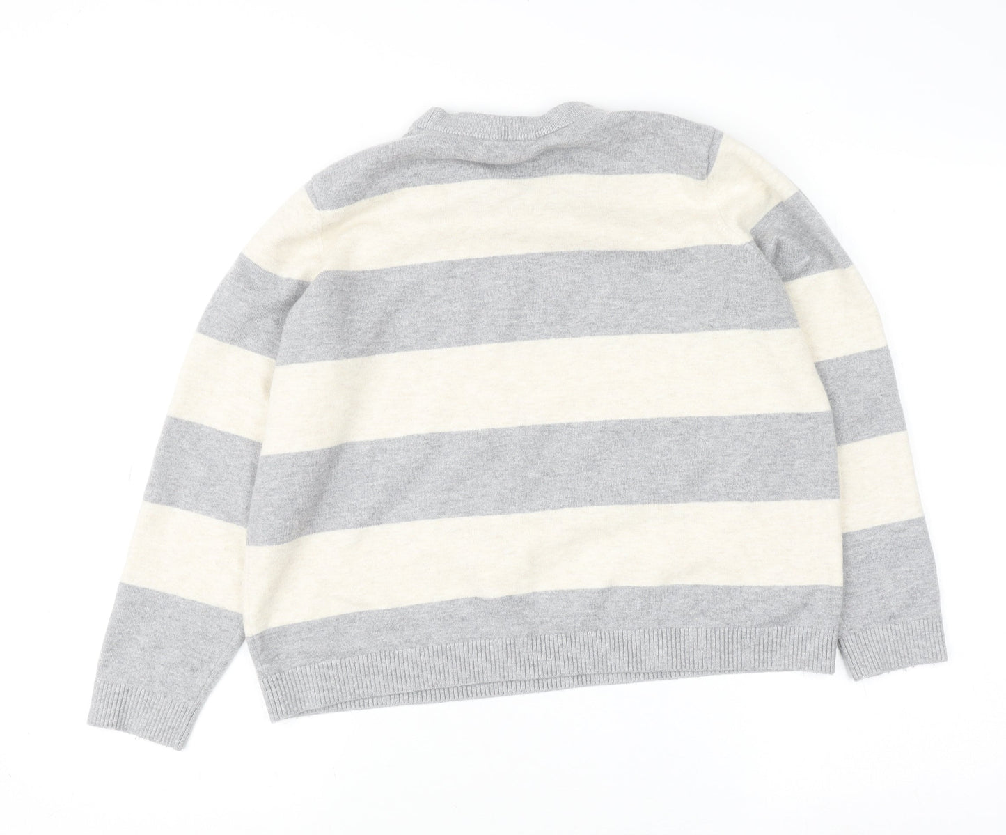 Dunnes Women’s Grey & Cream Striped Pullover Jumper Size L Wool Blend