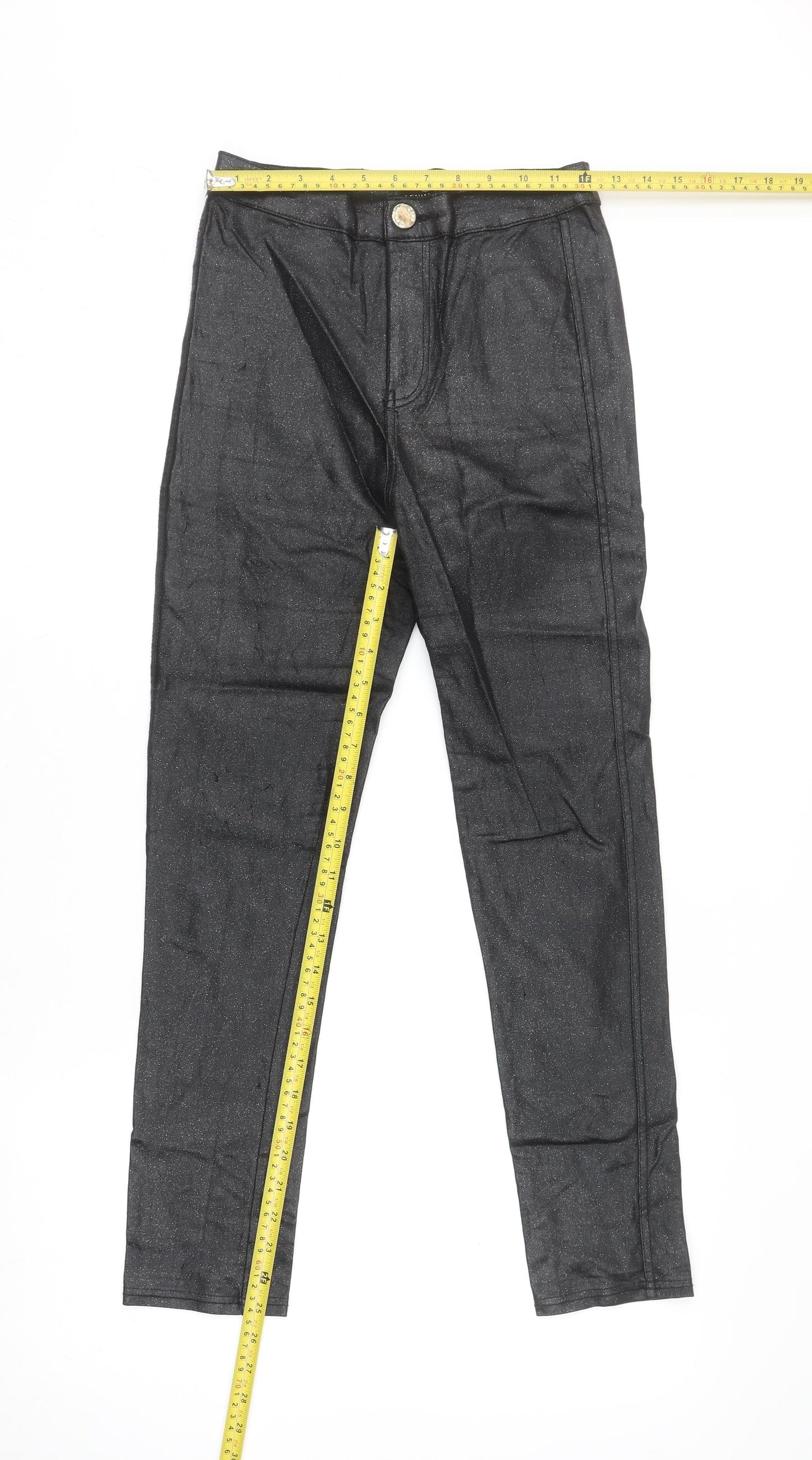 Denim Club Women's Black Size 10 Glitter Jegging Stretch Slim Trousers