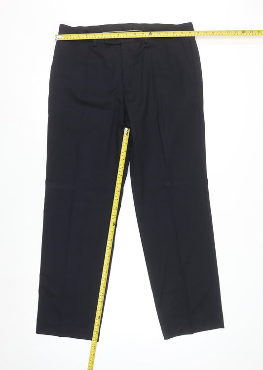 Marks and Spencer Men Navy Tailored Fit Dress Trousers 34W 33L