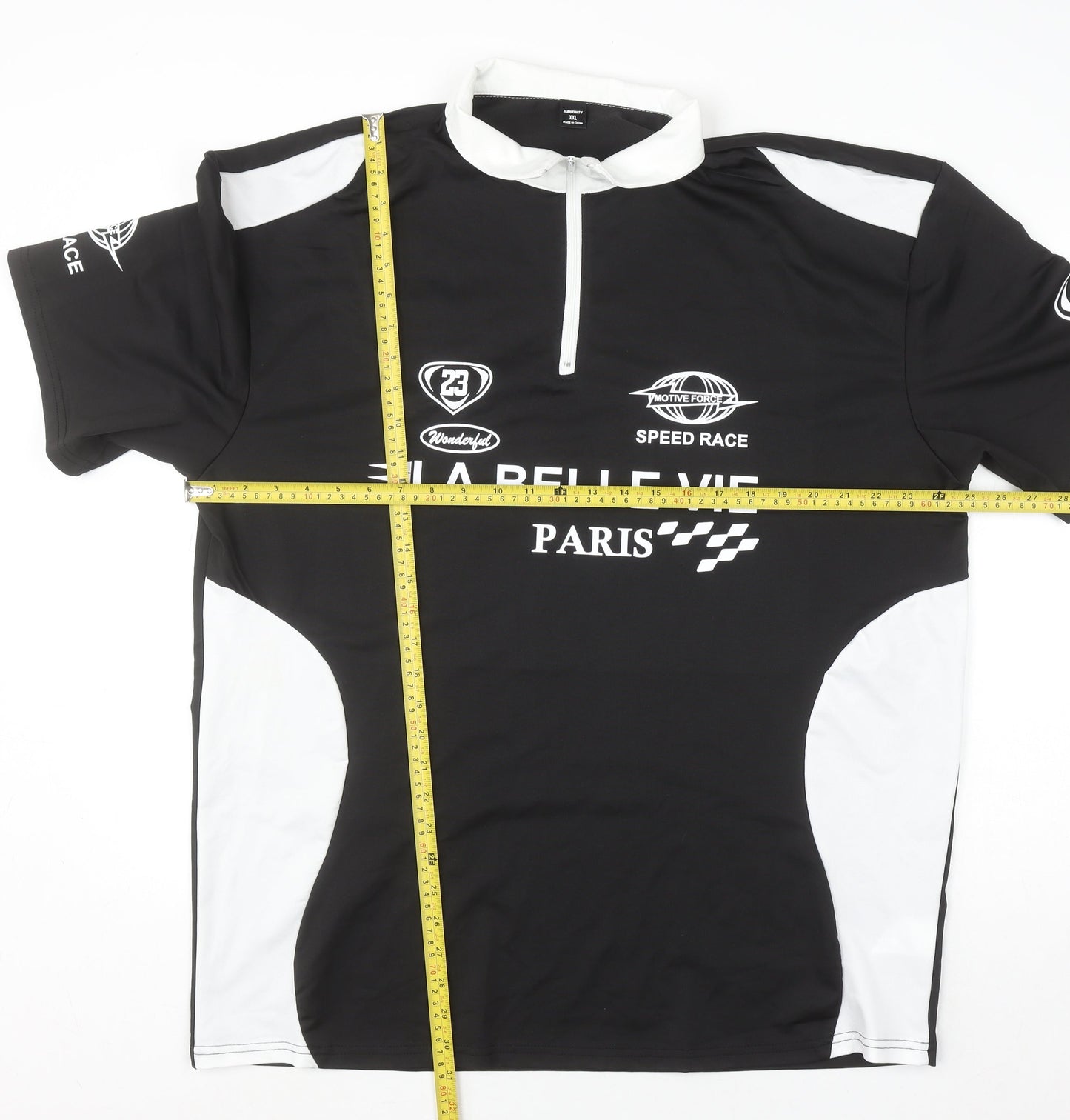 Manfinity Men’s Black 2XL Racing Collared Half Zip T-Shirt