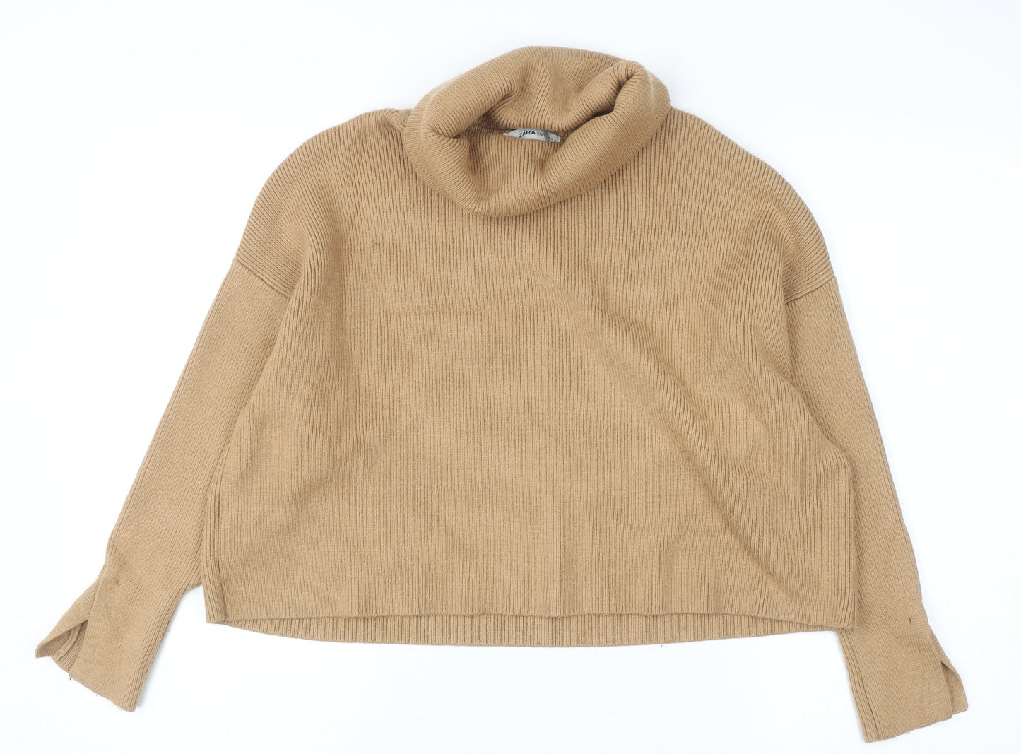 Zara Women Beige Roll Neck Knit Jumper Size 10 Relaxed Fit