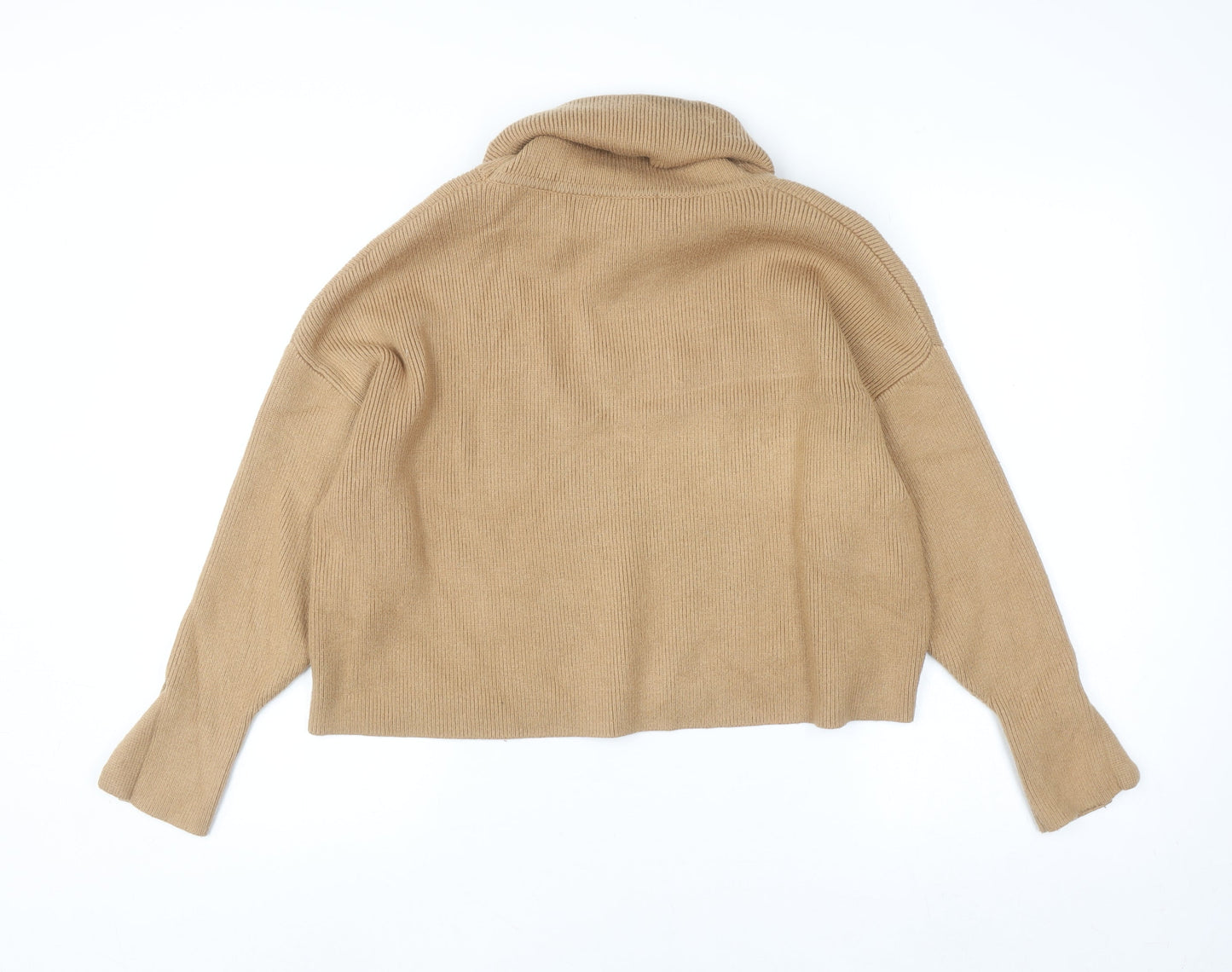 Zara Women Beige Roll Neck Knit Jumper Size 10 Relaxed Fit