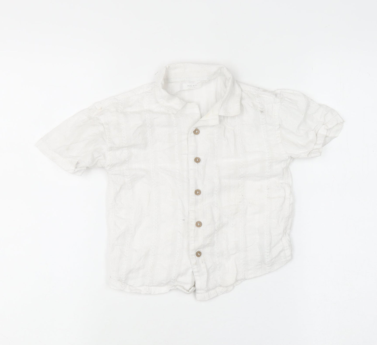 Next Boys White 2-3 Years Button-Up Short Sleeve Cotton Shirt