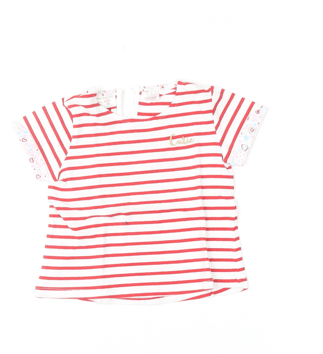Zara Girls Red White Striped Cutie T-Shirt 18-24 Months