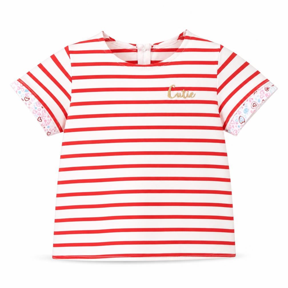 Front view of Zara girls’ red white striped cutie t-shirt 18-24 months