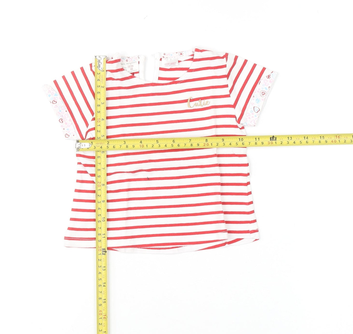 Zara Girls Red White Striped Cutie T-Shirt 18-24 Months