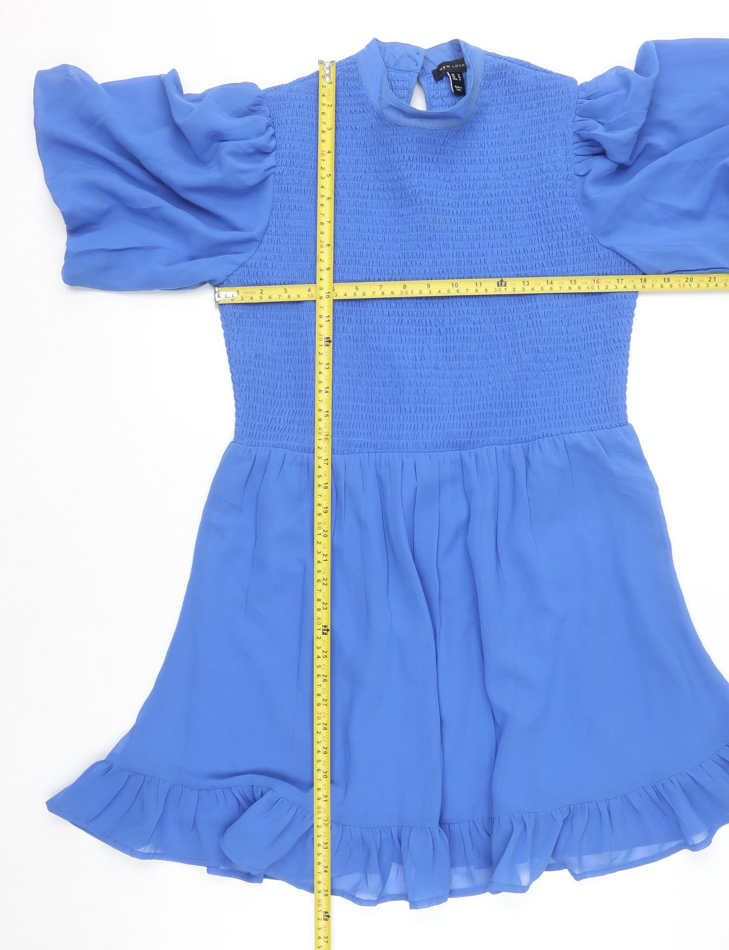 New Look Women Blue A-Line Puff Sleeve Short Dress Size 18