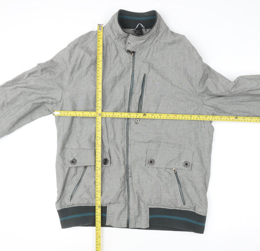 Zara Man Men's Grey Check Bomber Jacket XL Regular Cotton Blend