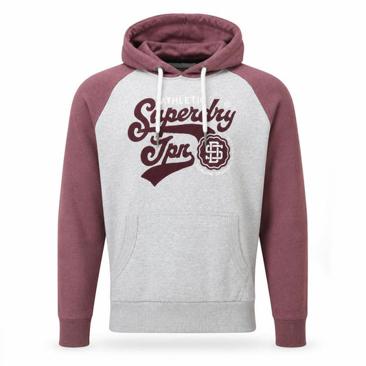 Superdry Men's Grey Burgundy Pullover Hoodie Size M Graphic Sweatshirt