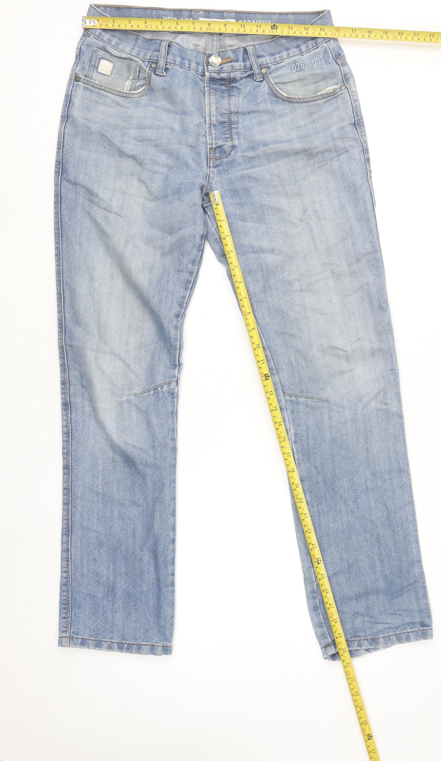 D26 Code Men’s Light Blue Straight Fit Jeans W32 L32 Cotton Blend