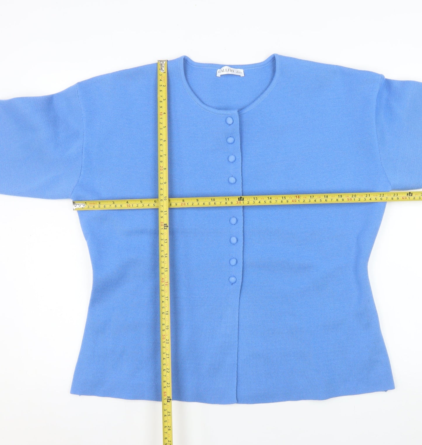 Gallery Women Blue Knit Button Basic Jacket L