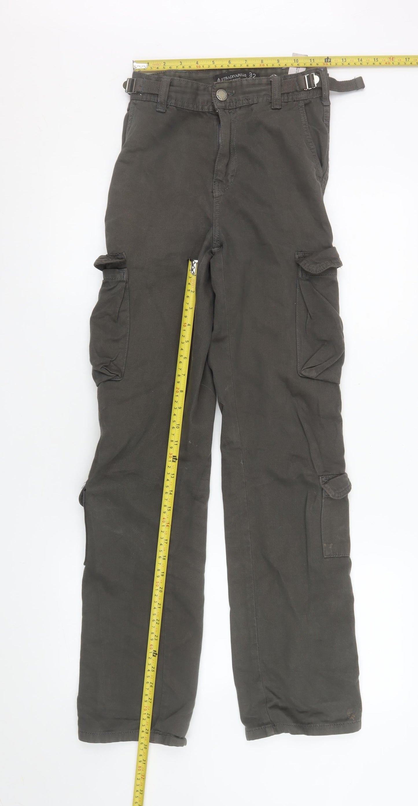 Stradivarius Women’s Green Cargo Trousers Size 4 Belted Cotton