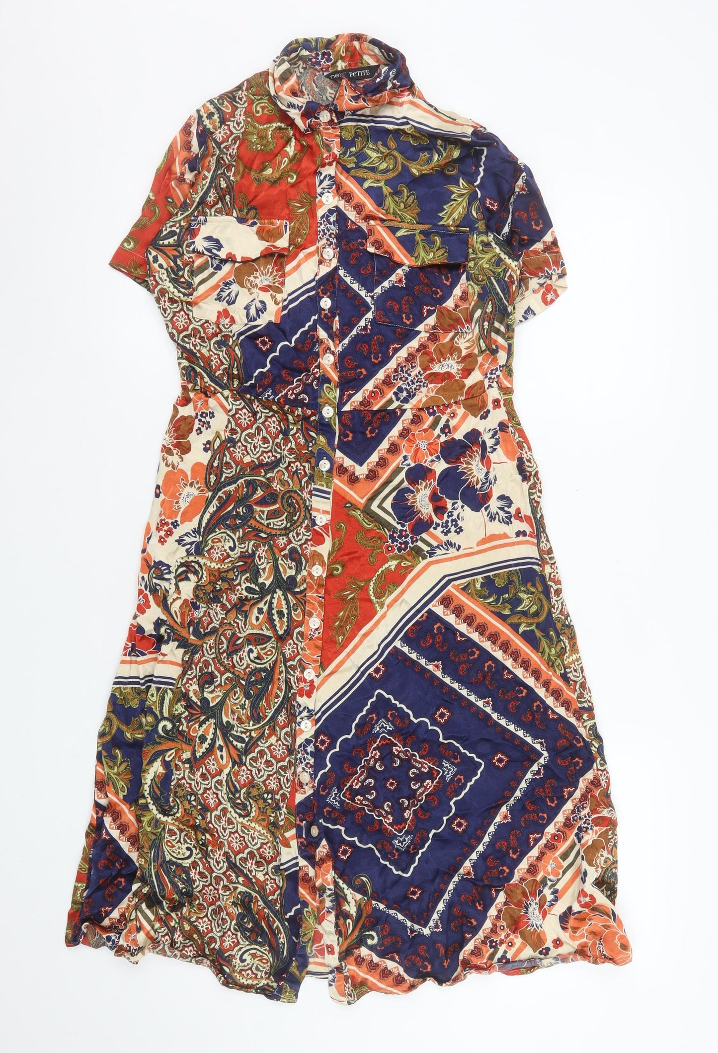 Next Women’s Petite Multicoloured Viscose Shirt Dress Size 10