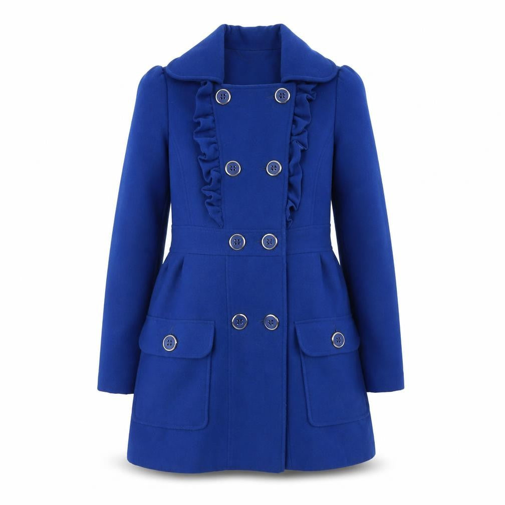 Atmosphere Women's Blue Ruffle Button Coat Size 10 Double-Breasted