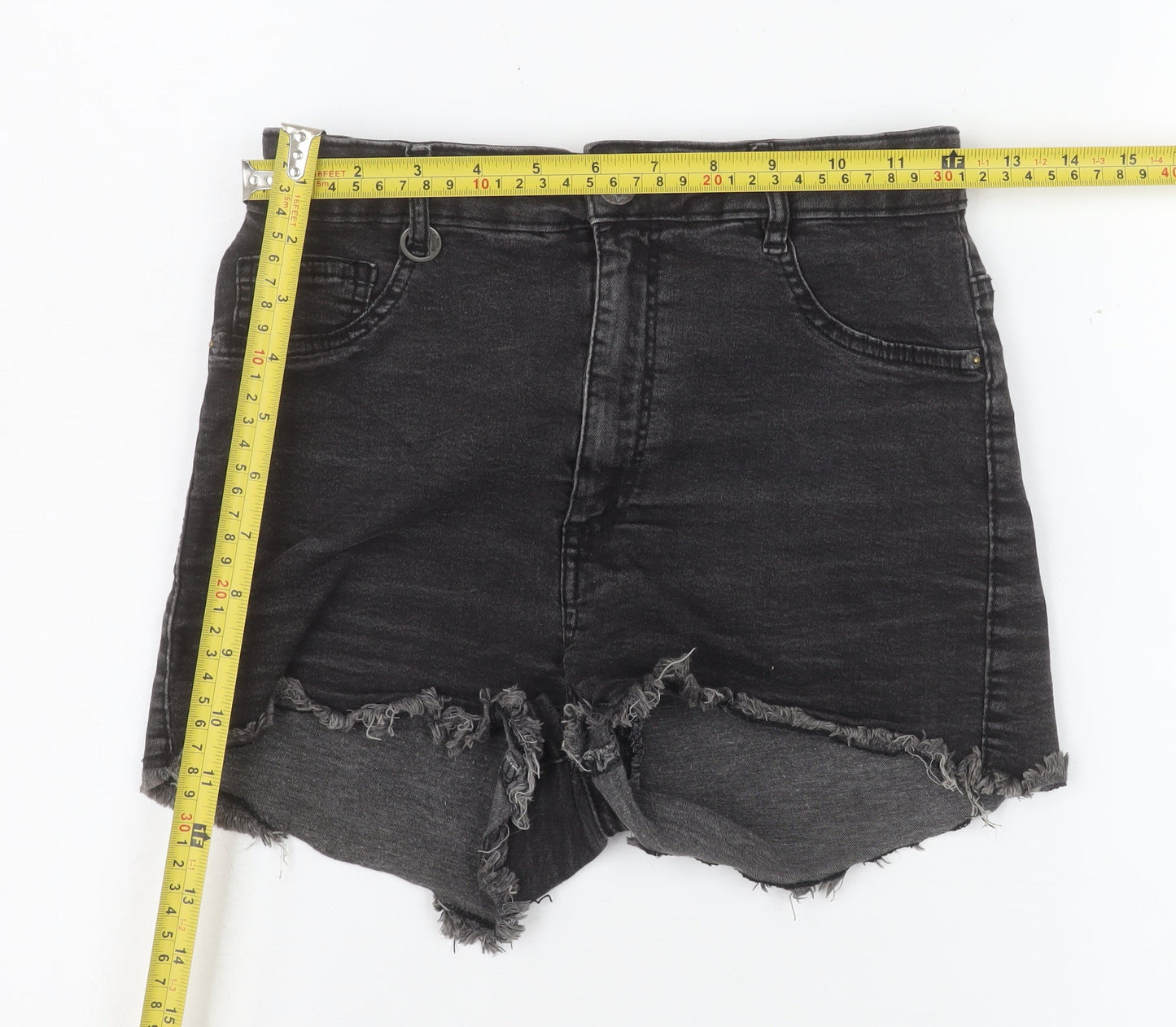 Bershka Women Black Size 8 High-Waisted Cut-Off Denim Shorts