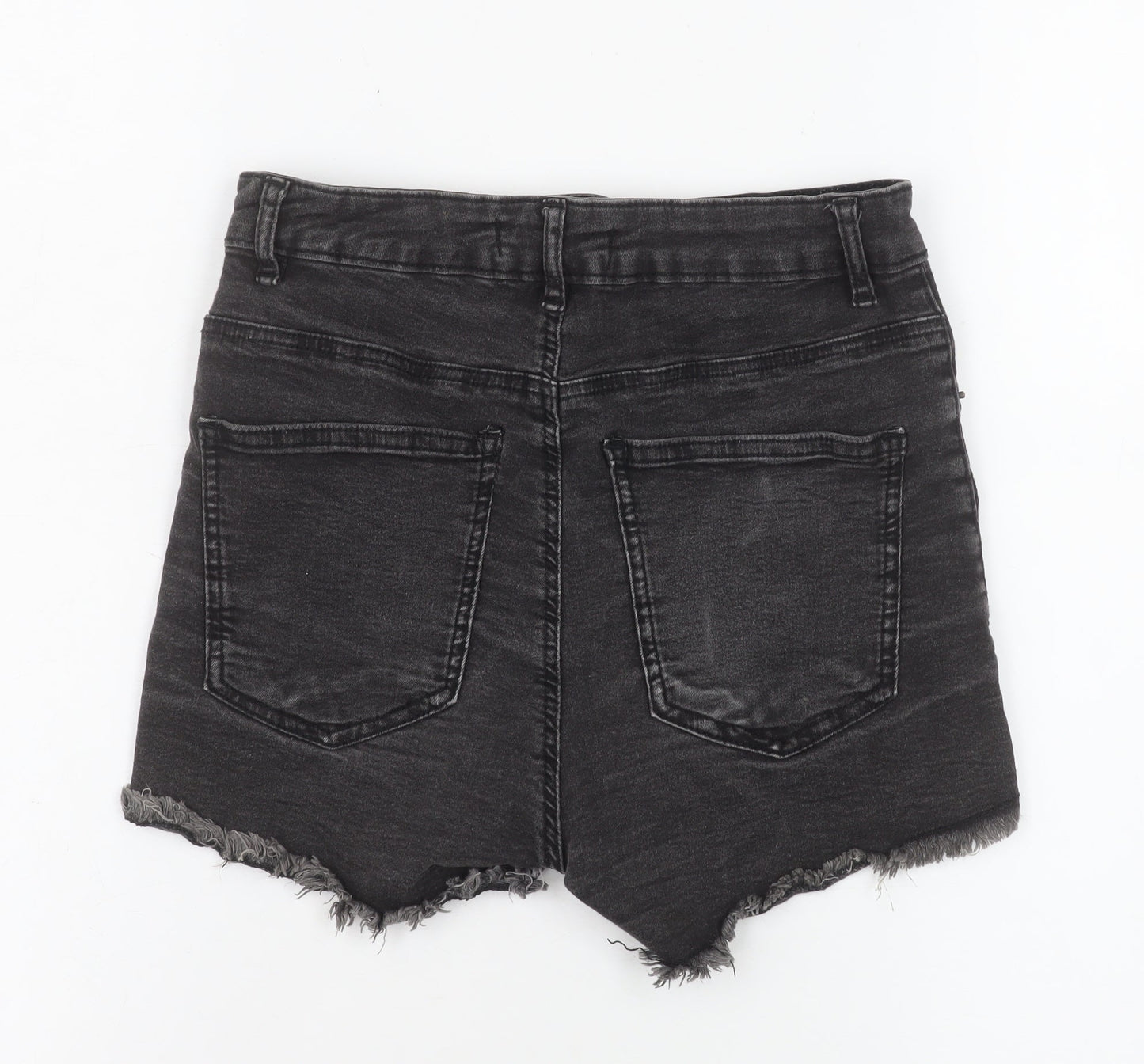Bershka Women Black Size 8 High-Waisted Cut-Off Denim Shorts