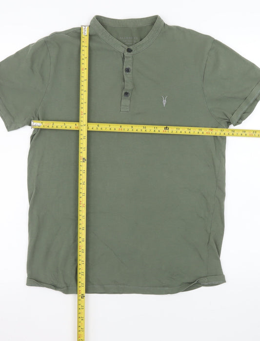 AllSaints Men's Green Small Regular Fit Brace SS Henley Polo Shirt