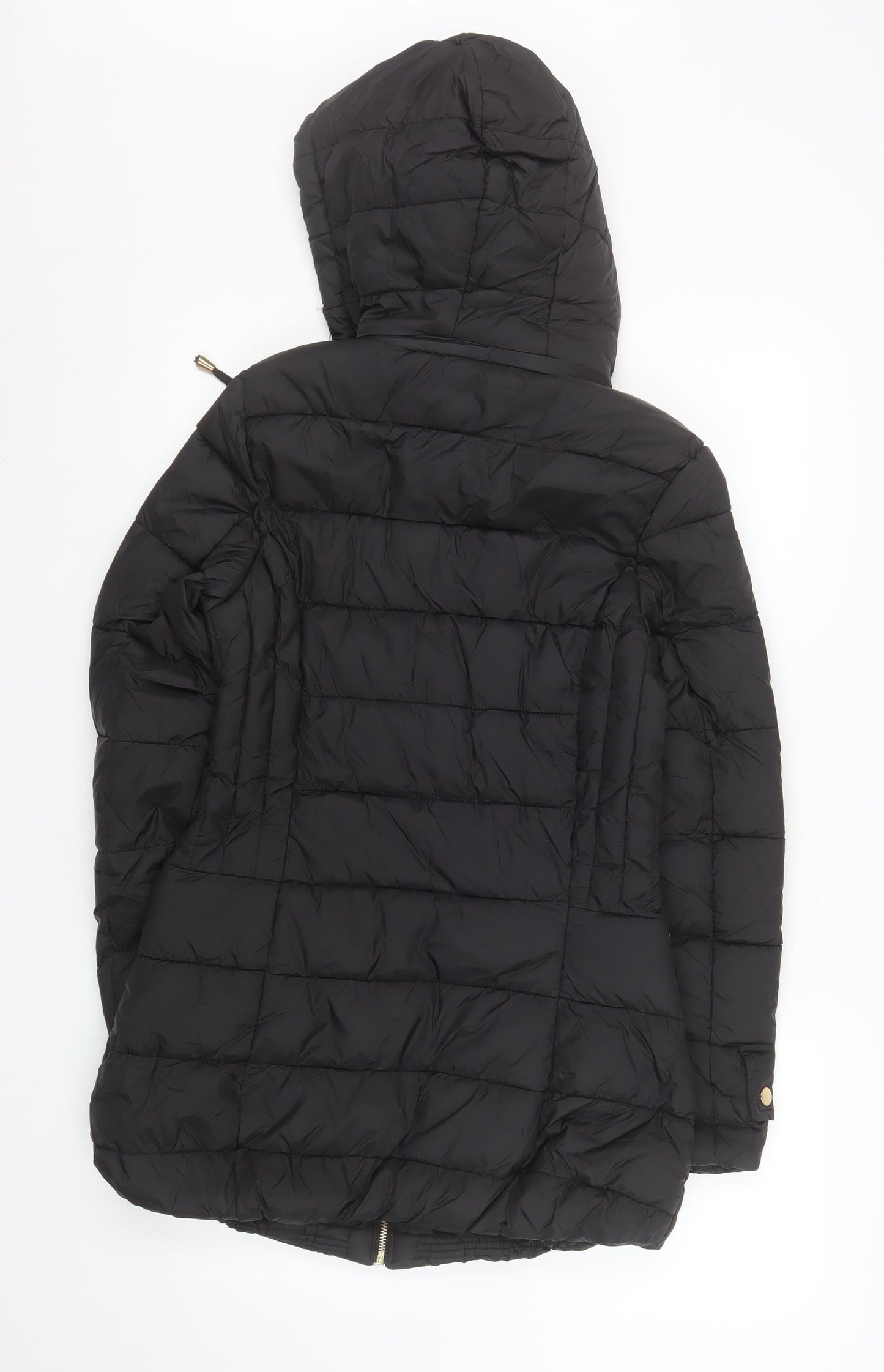 ELLE Women's Black Size 8 Hooded Puffer Jacket Mid Length
