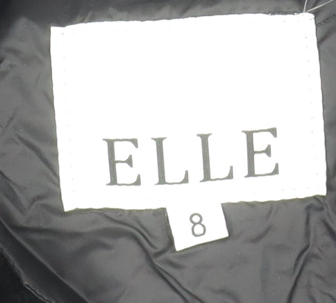 ELLE Women's Black Size 8 Hooded Puffer Jacket Mid Length
