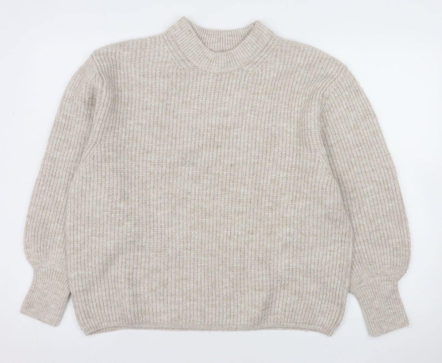 ASOS Women Beige Mock Neck Ribbed Knit Pullover Jumper Size 14