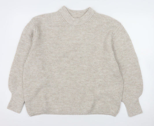 ASOS Women Beige Mock Neck Ribbed Knit Pullover Jumper Size 14