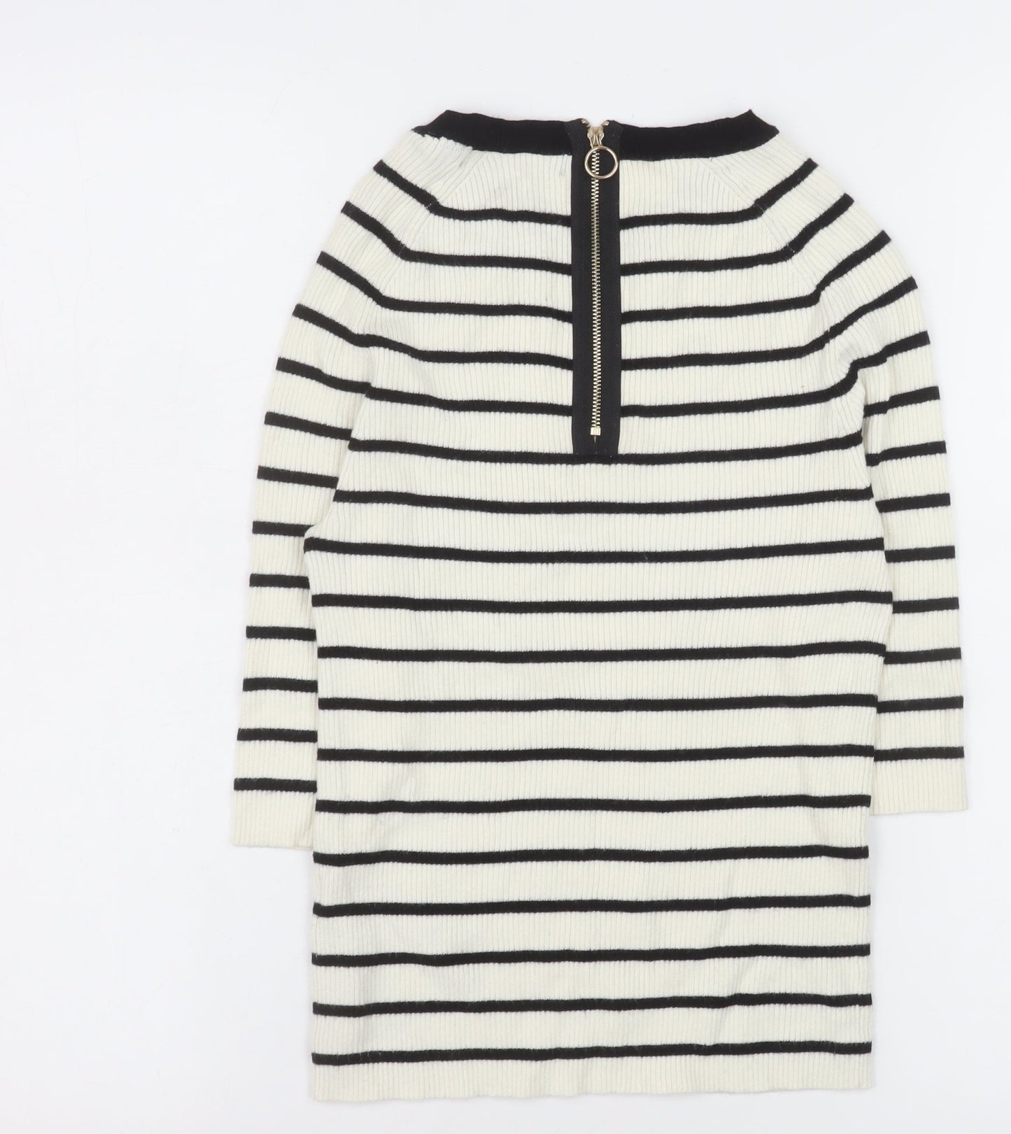 Zara Women Ivory Black Striped Knit Pullover Jumper Size M 12