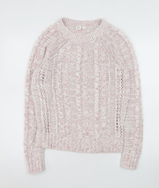 GAP Womens Pink Cable Knit Cotton Blend Jumper Size S