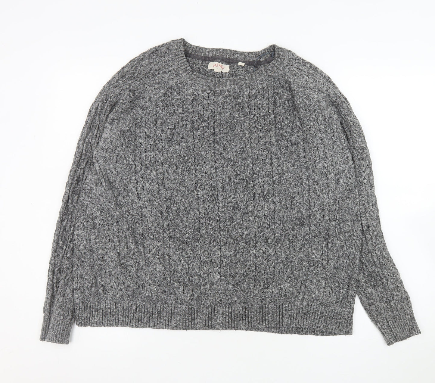 Fat Face Women’s Grey Cable-Knit Wool Blend Pullover Jumper UK 16