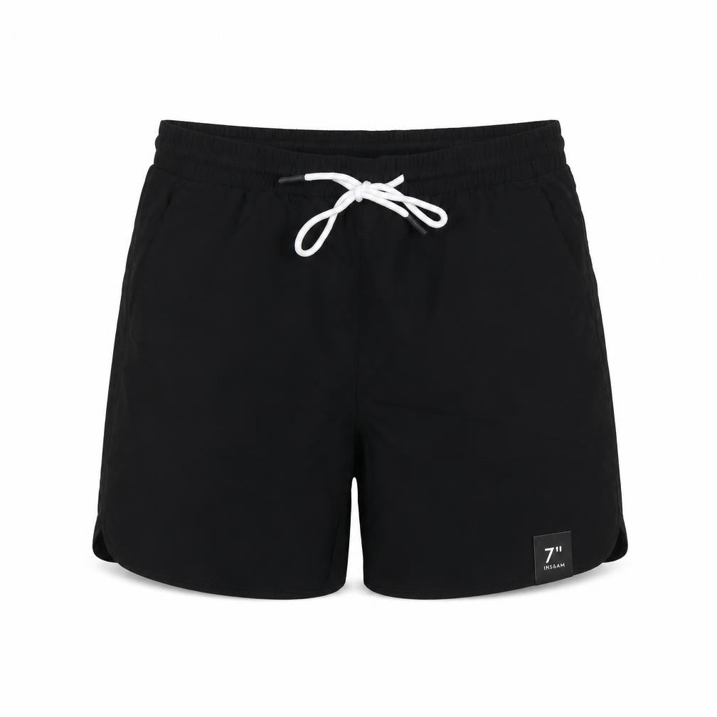 Front view of No Boundaries Men's Black XS Swim Shorts Elastic Waist 7in Quick Dry