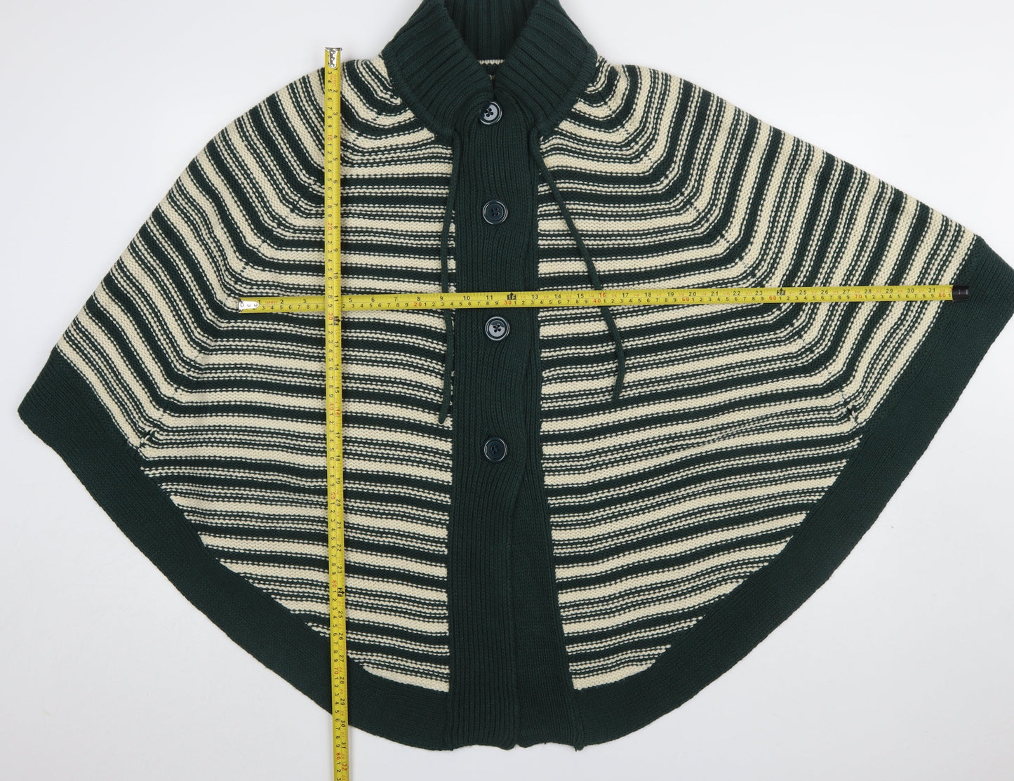 Evans Womens Green Striped Acrylic Cape Jumper Size L